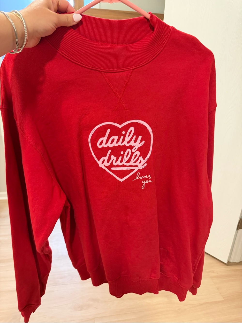 Daily Drills Red Crewneck Sweatshirt with White Heart Logo